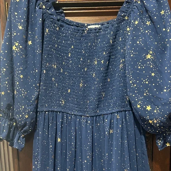 Ivy City Starry Night Stars Navy Smocked Dress M - Picture 4 of 8